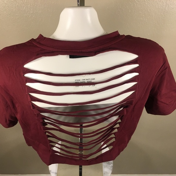 Letter Print Ripped Back Crop Top - Picture 4 of 4